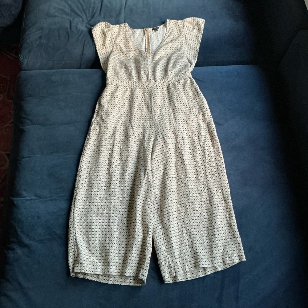 Ann Taylor Cream and Black Printed Jumpsuit